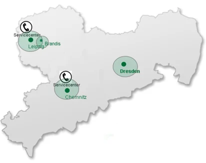 Sachsenkarte der an die Behördennummer angeschlossenen Kommunen.