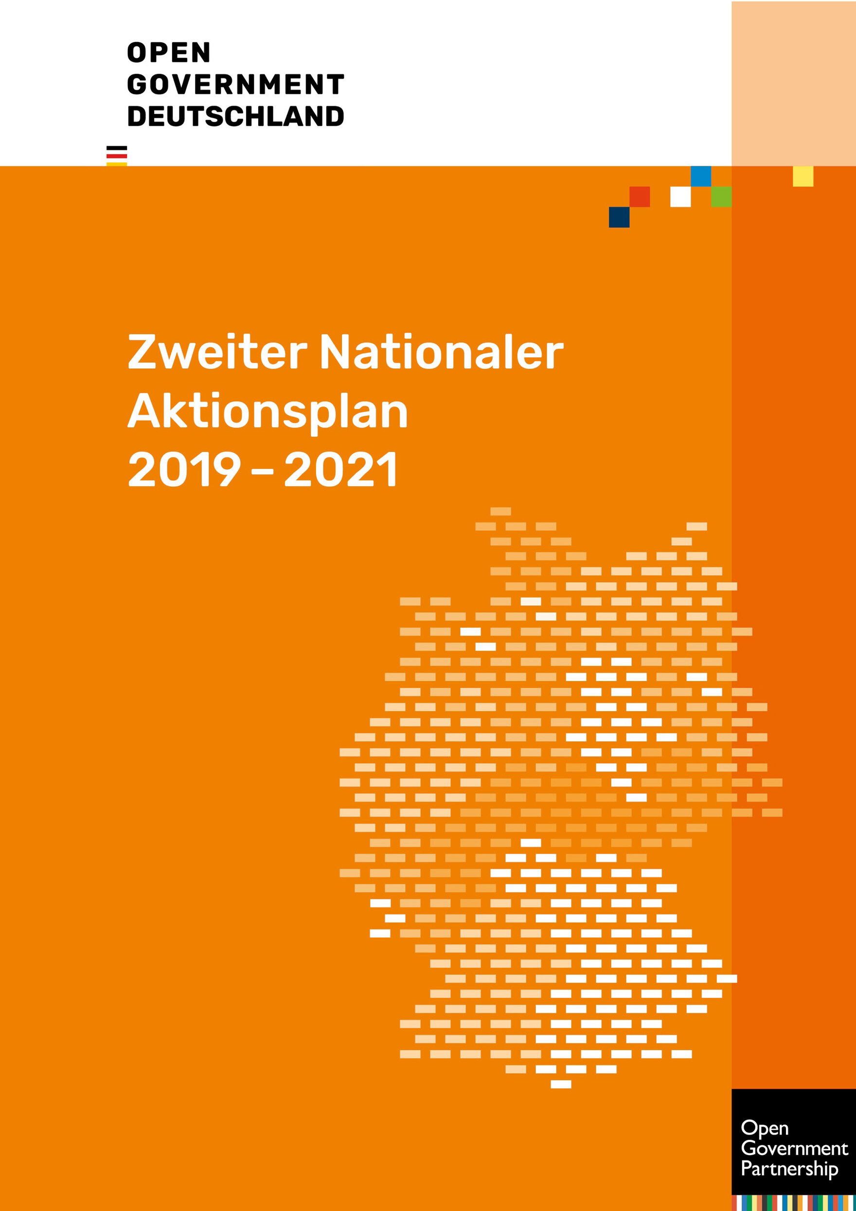 Das Bild zeigt des Titelblatt des Zweiten Nationalen Aktionsplanes der Teilnahme Deutschlands an der Open Government Partnership