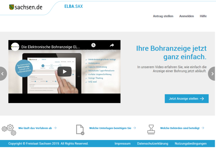 Startbildschirm der Online-Anwendung Elba.Sax